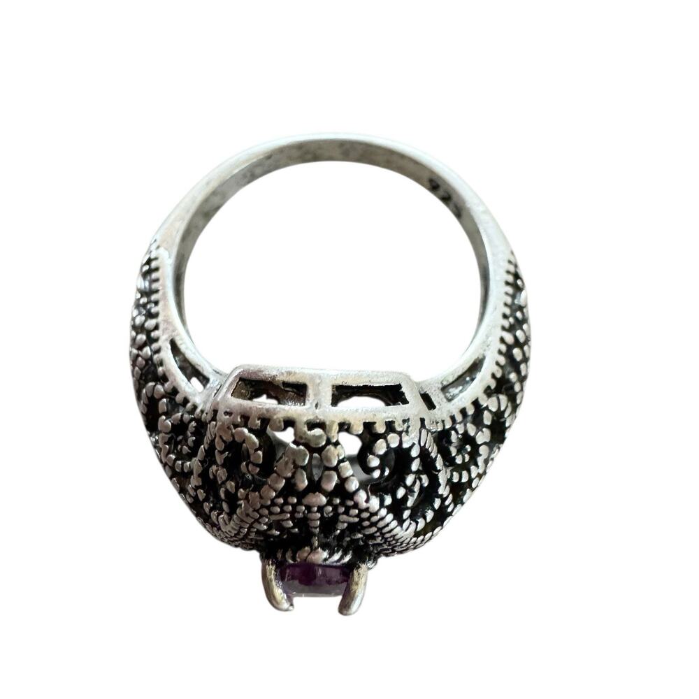 Silver 925 Amethyst Antique Eye Shaped Ring Size 8.5 - Picture 3 of 6